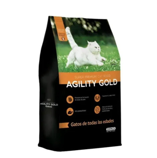 AGILITY GOLD F ADULTO 7 KG AGILITY GOLD Alimento seco x 1 El concentrado para gatos Agility Gold es un concentrado ideal para suministrar en todas las etapas de la vida de los gatos. Su fórmula libre de granos será ideal para proporcionar una alimentación ad