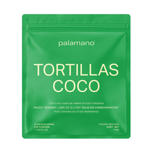 Tortillas de Coco  Palamano Tamaño M x 7 und Las tortillas de coco son una opción versátil y consciente para tus comidas de todos los días. Con una textura suave, un toque sutil de coco y hechas con ingredientes reales, funcionan perfectamente e