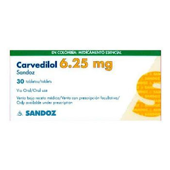 Carvedilol Sandoz 6.25 mg Caja x 30 Tabletas  