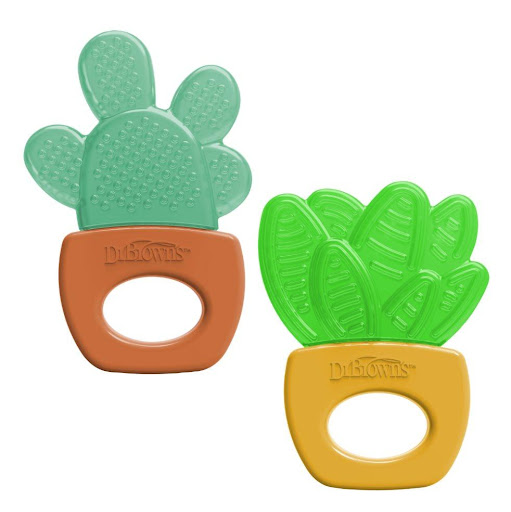 Llamadientes Aquacool Plantas x2 Dr Browns Plantas x Mordedor Set de dos mordedores Dr. Brown’s AquaCool con agua purificada, refrescan y alivian las encías del bebé durante la dentición. Con texturas que masajean, diseño fácil de agarrar y divertido estilo cact
