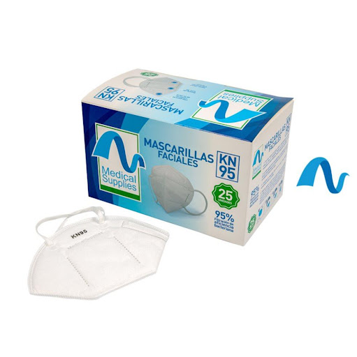Mascarilla facial KN95  Medical Supplies  25 x 25 Mascarilla KN95 diseñada para brindar alta protección respiratoria. Fabricada con 5 capas de filtración que ayudan a retener partículas, polvo y agentes contaminantes. Cuenta con ajuste nasal moldeabl