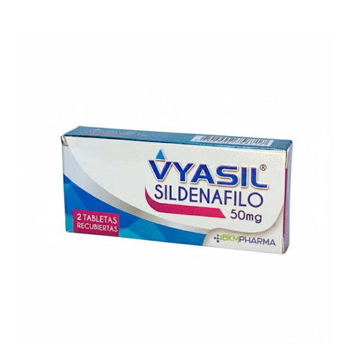 Sildenafil Vyasil por 50 mg x 2 tabletas BKM Pharma caja x 2 tabletas x 2 tabletas Sildenafil Vyasil 50 mg, medicamento indicado para el tratamiento de la disfunción eréctil. Ayuda a mejorar la respuesta al estímulo sexual. Uso bajo prescripción médica.