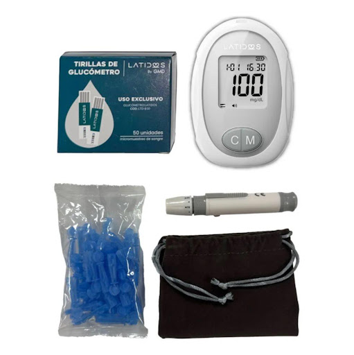 COMBO GLUCOMETRO LATIDOS LTD-B10 + 50 LANCETAS + 50 TIRAS REACTIVAS LATIDOS BY GMD CAJA x 1 COMBO El Glucómetro Latidos LTD-B10 es un dispositivo de medición de glucosa en sangre diseñado para proporcionar resultados rápidos, precisos y confiables. Con un diseño compacto y ligero, permite un monit