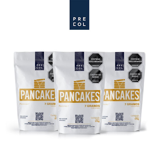 Mezcla para pancakes + Precol +7 granos + 175 g + Pack 3 und PRECOL Mezcla para pancakes x 3 UND  PANCAKES 7 GRANOS es un producto alimenticio en polvo granular que presenta una coloración café claro con con notas de aroma y sabor característicos a plátano. Se elabora con materias primas seleccion