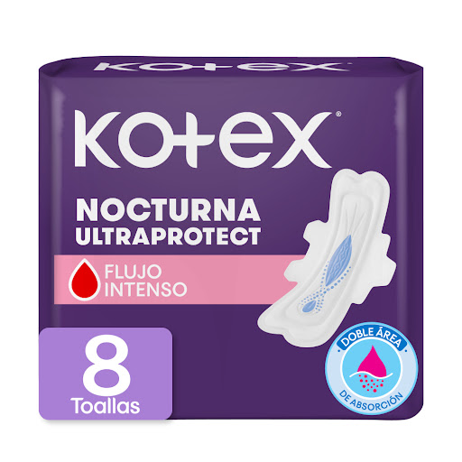 Toallas Higiénicas Kotex Nocturna Ultraprotect Paquete x 8 und