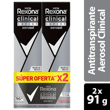 Desodorante Rexona Clinical Hombre Expert Antibacterial Aerosol 91 gr x 2 und undefined