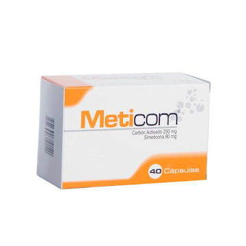 Meticom Carbón Activado + Simeticona 250mg/80mg Nevox Caja x 40 Cápsulas  