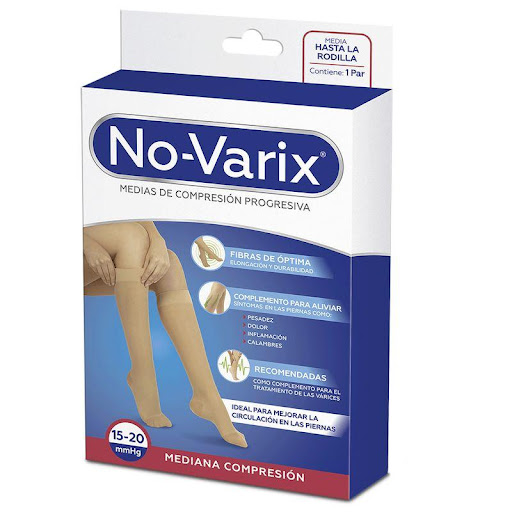 Media de compresión No-Varix mujer 15-20 mmHg  transparente beige M No- Varix  x 1 Estas medias son ideales para combinar con prendas ejecutivas y formales, son estéticas y elegantes, con apariencia velada y transparente. Las medias de mediana compresión 15-20 mmHg No-Varix son reco