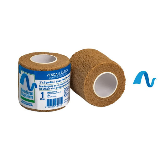 Venda Elastica Cohesiva de 2"x 4.5Mts  Color Piel Pte x 2  Medical Supplies  Pte x 2  x 2 enda elástica cohesiva de 2” x 4.5 m color piel, autoadherente y flexible. Brinda soporte y compresión sin necesidad de ganchos, no se adhiere a la piel y es ideal para uso médico, deportivo y veterin