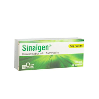 Sinalgen Hidrocodona Bitartrato + Acetaminofén 5mg/325mg Grunenthal Caja x 30 Tabletas  