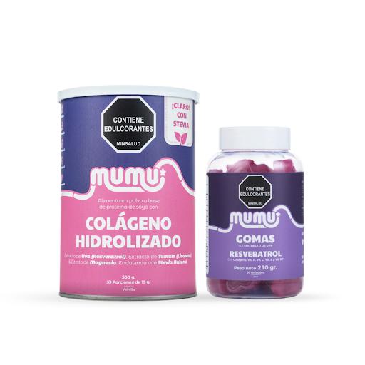 Combo Renace (Vainilla) Mumu Tarro x 500 gr Colágeno Hidrolizado Sabor Vainilla + Gomas de Resveratrol

Por qué juntos?
Porque mientras el colágeno reconstruye, el resveratrol protege. Una fórmula para apoyar tu piel y bienestar desde adentro y