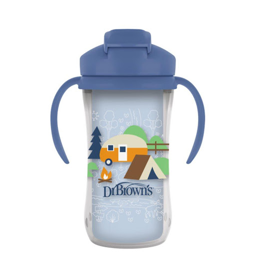 Vaso Termico Doble Pared 10 Oz Azul Dr Brown Bebe 12+ Meses Dr Browns Vaso x 1 Vaso térmico de 10 onzas diseñado para manos pequeñas, este vaso con pitillo aislado es liviano y muy manejable, tiene asas que se bloquean en su lugar para facilitar su agarre. 
Las asas se pueden re