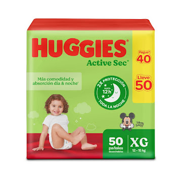 Pañales Huggies Active   Sec 4 XG Promo x 50 und  