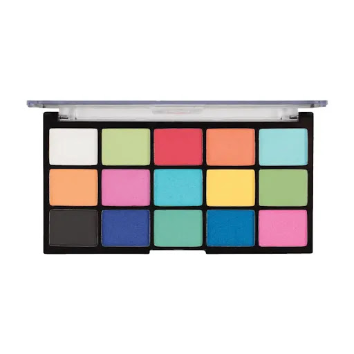 Paleta de Sombras Profesional de 15 Tonos  Colour Burst Make up Academy Tarro x 1 Una explosión de color en cada sombra. Ideal para quienes aman jugar con combinaciones creativas y looks llamativos. Altamente pigmentada con acabados mate y perlados. Es 100% Cruelty Free y 100% vega