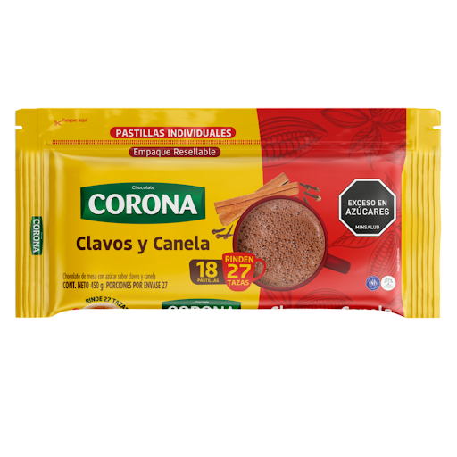 Chocolate Corona Clavo y Canela x 18 pastillas x 450 gr Corona Bolsa x 1