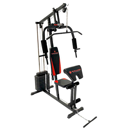 Multigimnasio EVO 500 100 lb – Estación completa para gimnasio en casa EVOLUTION FITNESS Unidad x 1 Con el Multigimnasio EVO 500 100 lb podrás ganar fuerza y resistencia, perder peso, aumentar masa muscular o tonificar todo el cuerpo será una experiencia confortable con sus asientos y espaldares aju