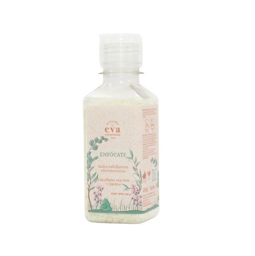 Sales exfoliantes efervescentes Enfócate con aceites esenciales eucalipto, menta y tea tree x 160 gr El Jardín de Eva botella x 1 Las Sales Efervescentes Enfócate·Respira, con eucalipto, tea tree y menta, te acompañan cuando necesitas claridad y respirar mejor. Al contacto con el agua liberan efervescencia y aceites esenciales, 