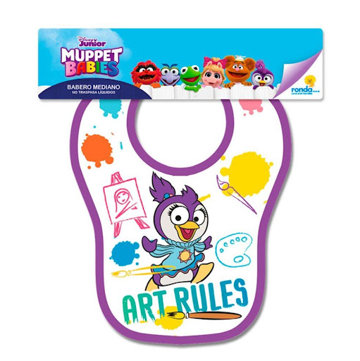 Babero Mediano Muppets Babies Niña Ronda Ronda caja x 1 Hermoso babero multicolor estampado con un hermoso y divertido diseño, por un lado tela, por el otro un útil plástico para evitar que la ropa de los pequeños se ensucie.Medida: 27 cm * 36,5 cm
