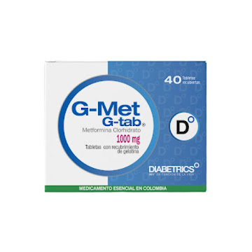 G-Met G-Tab Metformina 1000 mg Diabetrics Caja x 40 Tabletas  