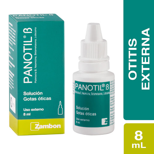 Panotil B Polimixina + Neomicina + Lidocaína 10000U/3.75mg/40mg Gotas Óticas Zambon Frasco x 8 ml