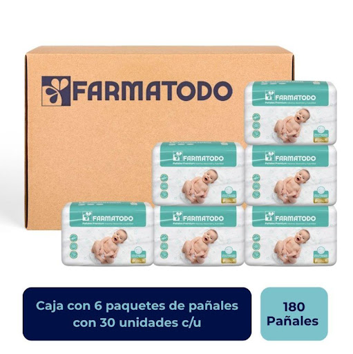 Pañal Farmatodo Premium Etapa 1 Talla P x 30 und.  Farmatodo Caja x 6 Elaborados con tecnología de rápida absorción y máxima retención de la orina, manteniendo al bebé seco y protegido de filtraciones. Su capa transpirable permite que el aire pase a través del pañal, se