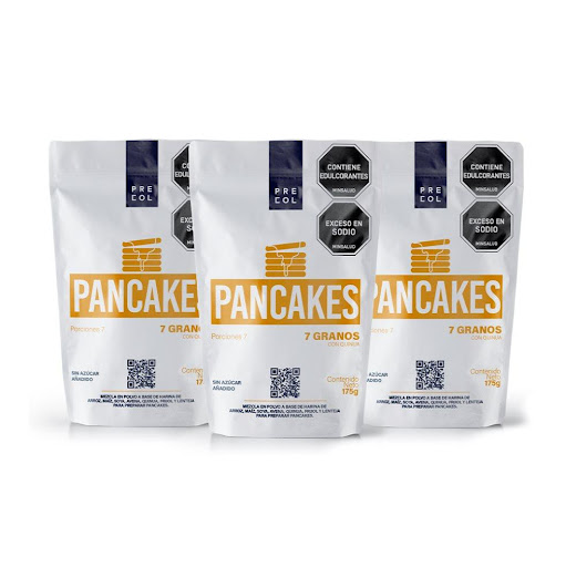 Mezcla para pancakes + Precol +7 granos + 175 g + Pack 3 und PRECOL Mezcla para pancakes x 3 UND  PANCAKES 7 GRANOS es un producto alimenticio en polvo granular que presenta una coloración café claro con con notas de aroma y sabor característicos a plátano. Se elabora con materias primas seleccion