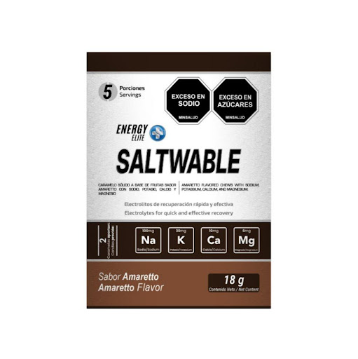 Sales masticables Saltwable+ Amaretto ENERGY ELITE Sachet  x 10 unidades SALTWABLE + es un producto diseñado para reponer los electrolitos perdidos durante el ejercicio intenso o de larga duración Su formulación optimiza el equilibrio de minerales clave para mejorar la hid