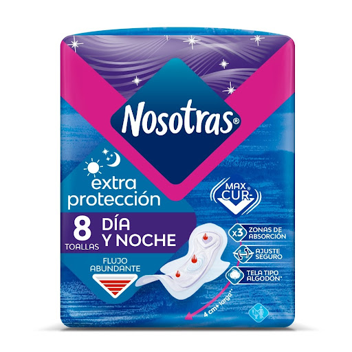 Toallas Íntimas Nosotras Extra Protección Suavesec Anti Derrames Paquete x 8 und