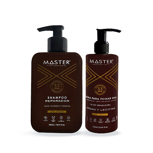 Kit Reparador Shampoo Argan Calendura Y Manzana+Crema Para Peinar Dual Argán Leche Reparadora Lecitina MASTER PROFESSIONAL Frasco x 2 Uds undefined
