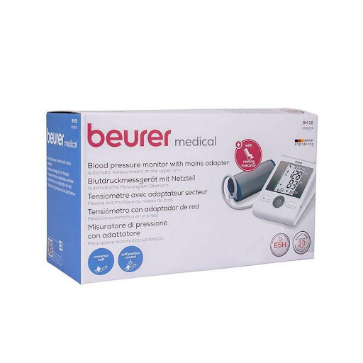 Tensiómetro Brazo Beurer Bm 28 Np Beurer  x 1 Tensiómetro digital automático para brazo con brazalete universal ajustable hasta 42 cm, ideal para el monitoreo de la presión arterial en casa o en entornos clínicos. Incorpora control de posición de