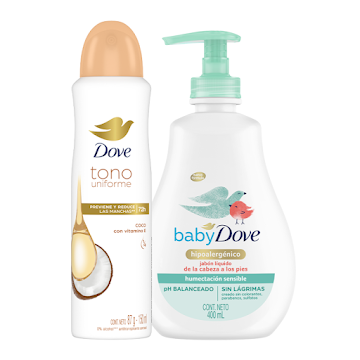 Combo Dove Jabón Baby Líquido Corporal Humectación Sensible + Antitranspirante Aerosol Clear Tone  