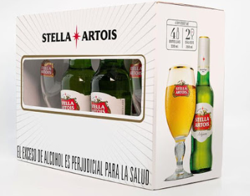 Pack Cerveza Stella x   4Und de 330ml + Calices Stella x 2Und 