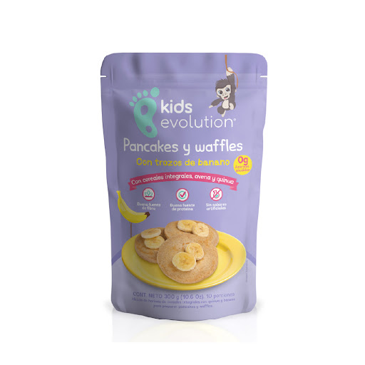 Harina Para Pancakes Y Waffles Kids Evolution Con Quinua Y Trozos De Banano Liofilizados x 300 gr