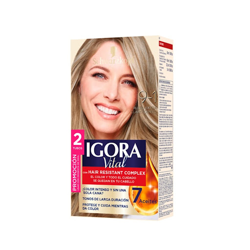 Tinte Igora Vital 9-1 Rubio Extra Claro Cenizo Caja x 1 und
