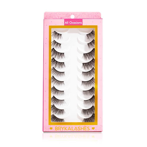 Pestañas Postizas All Occasions -10 Pares Bryka Caja x 10pares Kit de pestañas de esquina con cinco estilos diferentes, dos pares por estilo. Reutilizables y cómodas gracias a su banda delgada. Cada estilo varía de 8 a 14 mm para lograr looks de día o de noche co