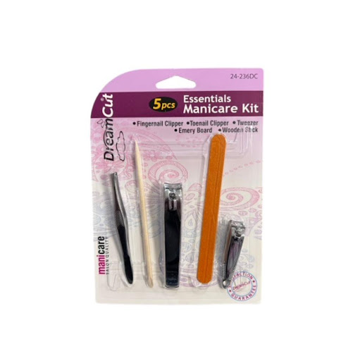 Set mani-pedi esencial 5 piezas Dream Cut Blister x unidad Incluye 2 cortauñas pedicure, manicure, pinzas, palo de madera, lima. 
Set de mani-pedi esencial 5 piezas.¡Use este kit esencial de manicura y pedicura de 5 piezas para satisfacer todas sus necesidade