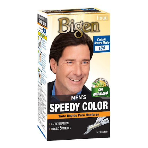 Tinte Bigen Mens Speedy  Castaño Oscuro Medio 104 Permanente, sin Amoniaco x 40 G c/u Bigen Caja x 1 Coloración capilar rápida y permanentepara hombres Fácil de usar, fácil de aplicar y No contiene amoniaco,Color de apariencia natural
