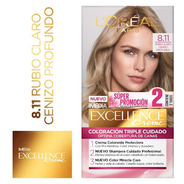 Tinte L´Oreal Excellence Rubio Claro Cenizo Profundo 8.11 x 2 und  