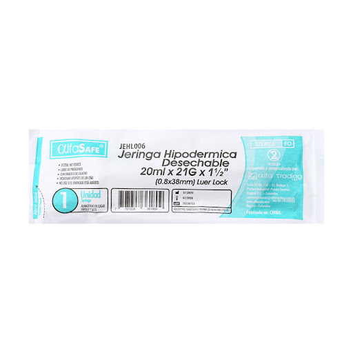 Jeringa Hipodérmica Alfasafe 20ml x 21g x 1 und