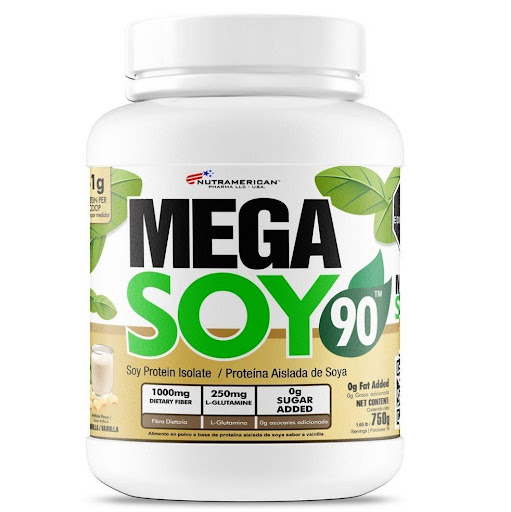 Mega Soy 90 Proteina Aislada de Soya NUTRAMERICANPHARMA Tarro x 1.6 Lb (750g) Mega Soy 90, Es la proteína vegetal mas completa y de excelente calidad, que posee propiedades nutricionales similares a la carne de res, pollo, y pescado.