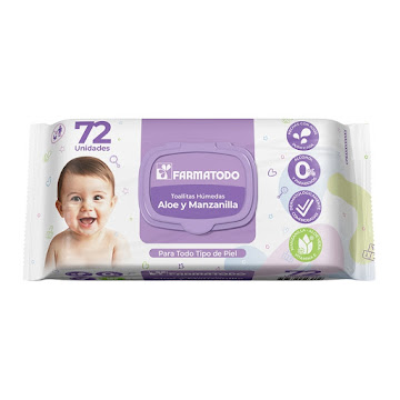 Toallitas Húmedas Farmatodo Bebé Aloe y Manzanilla Orgánicas Paquete x 72 und  