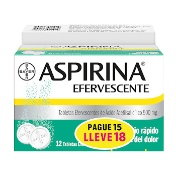 Aspirina Efervescente Ácido Acetisalicílico 500 mg Bayer Pague 15 Lleve 18  