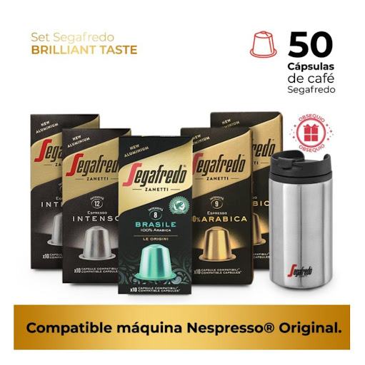 Set 50 Cápsulas Café Segafredo - Compatible Máquina Nespresso® Original SEGAFREDO ZANETTI Display Empaque Individual x 50 cápsulas + 1 termo 