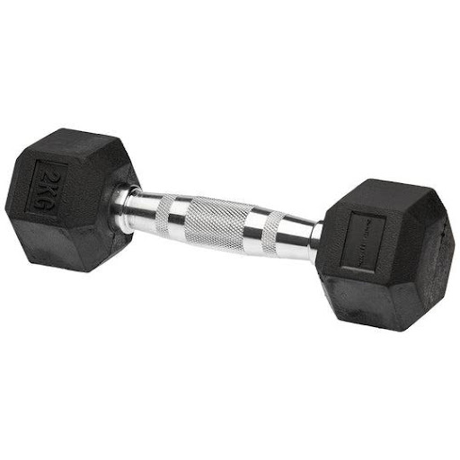 071157 MANCUERNA ENCAUCHETADA MANGO CROMADO 2KG Sport Fitness Individual x 1 Mancuerna hexagonal con recubrimiento en caucho que minimiza el impacto y el ruido, ideal para entrenamientos de fuerza y resistencia.