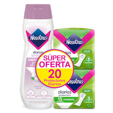 Jabón Intimo Nosotras Sensitive x 200 ml + 2 Protectores Normal x 10 und  