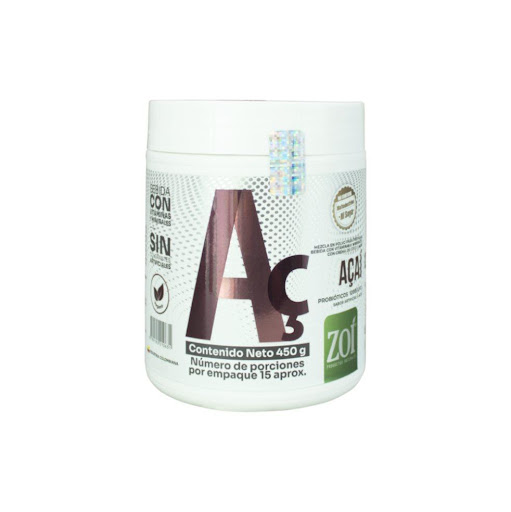 Acai ZOI TARRO 450 gr x 1 Mezcla en polvo para preparar bebida a base de açaí, enriquecida con vitaminas, minerales, crema de coco y probióticos (100 UFC). Su formulación combina ingredientes naturales que contribuyen al biene