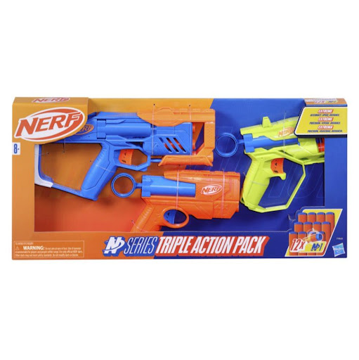 Lanzador Nerf N Series Pack Triple Acción Nerf  x 1 Es un set diseñado para ofrecer precisión y rendimiento en batallas emocionantes. Este pack incluye tres lanzadores compactos y versátiles, cada uno con capacidad para disparar múltiples dardos. Utili