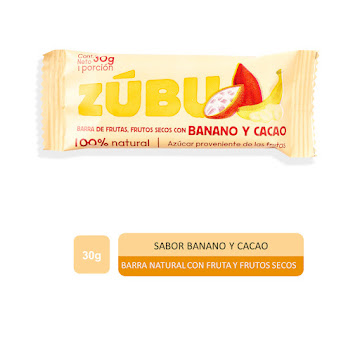 Barras Con Banano y   Cacao Zubu Caja x 6 unidades 