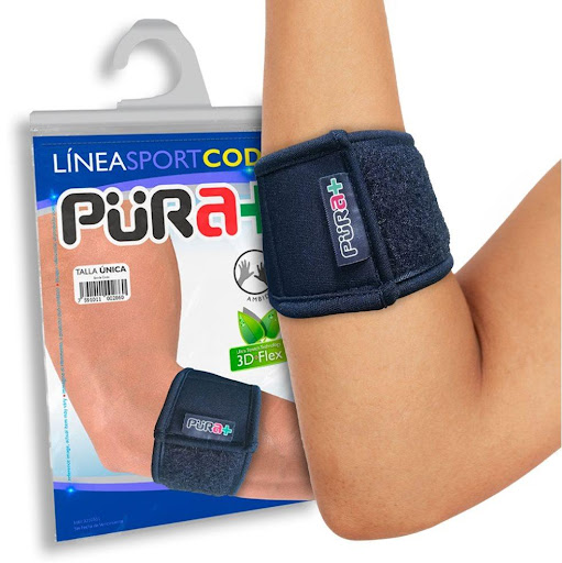 Banda para Codo Tenista Pura+ Unidad empacada en bolsa individual con gancho exhibidor. Talla única. Producto unisex y ajustable x 1 