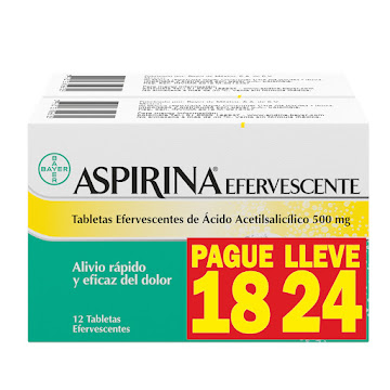 Aspirina Ácido Acetilsalicílico 500 mg Bayer Efervescente Caja 24 Tabletas  
